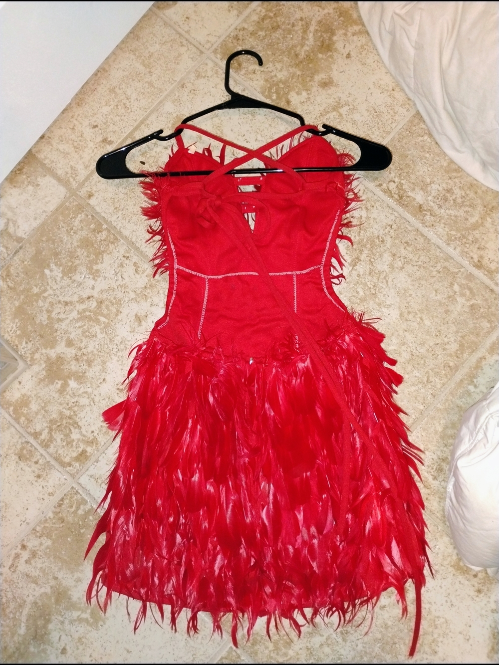 Glitz Vibrant Red Feather Party Dress - Picture 3 of 5